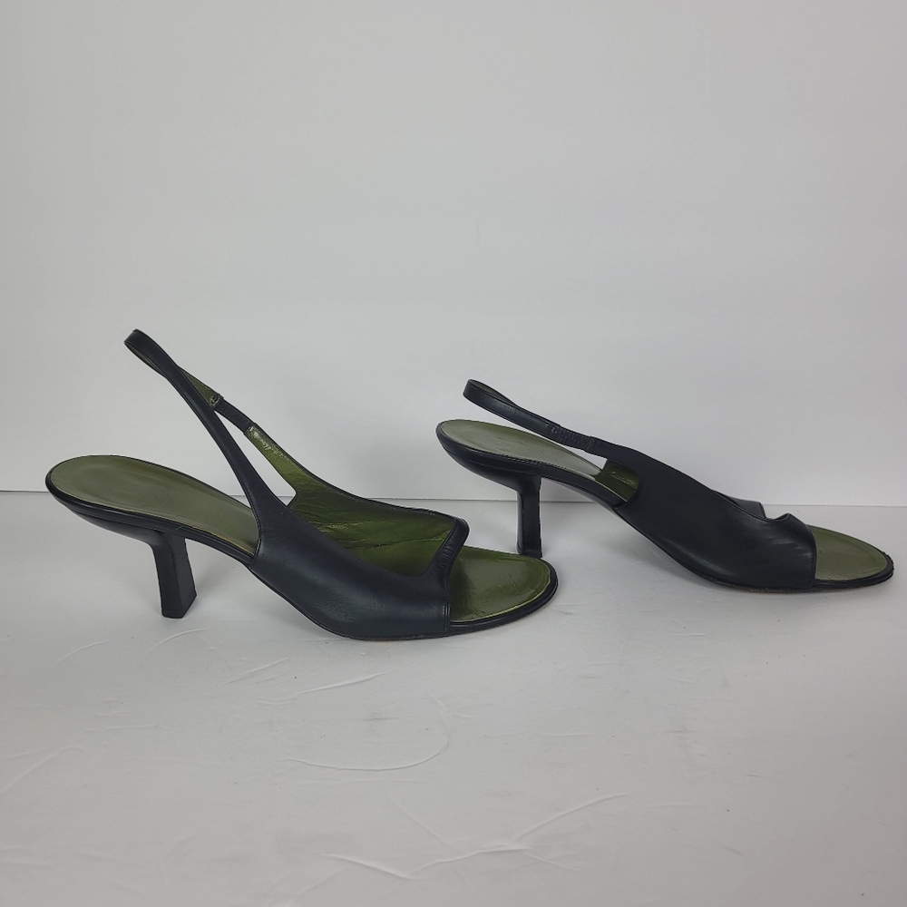 Gucci Vintage 90s Y2K Black And Green Leather Sling Back Kitten Heels Size 10 - Picture 10 of 14